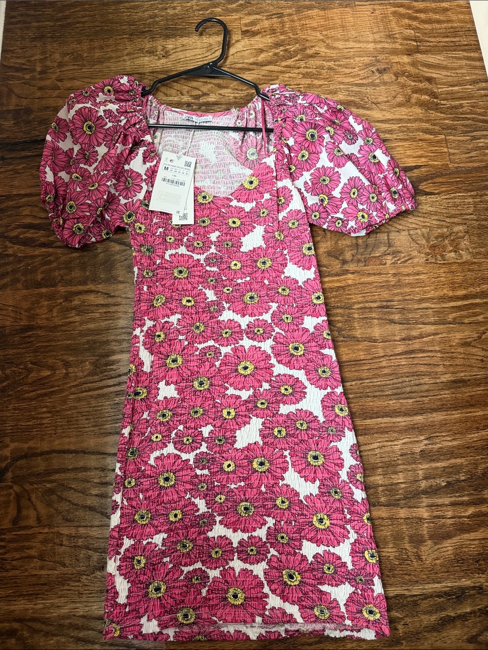 Zara Pink Floral Puff-Sleeve Dress
